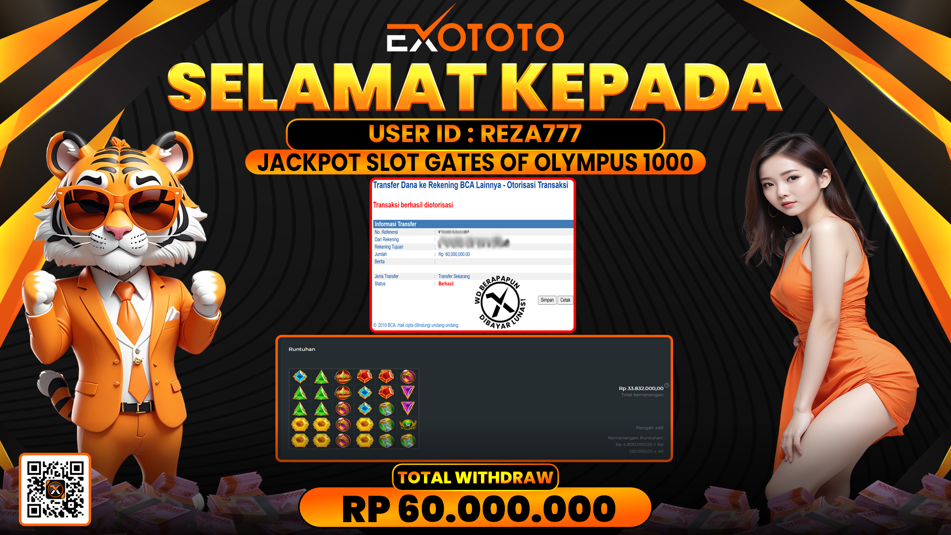EXOTOTO JACKPOT DI SLOT GATES OF OLYMPUS 1000 RP. 60.000.000,- LUNAS