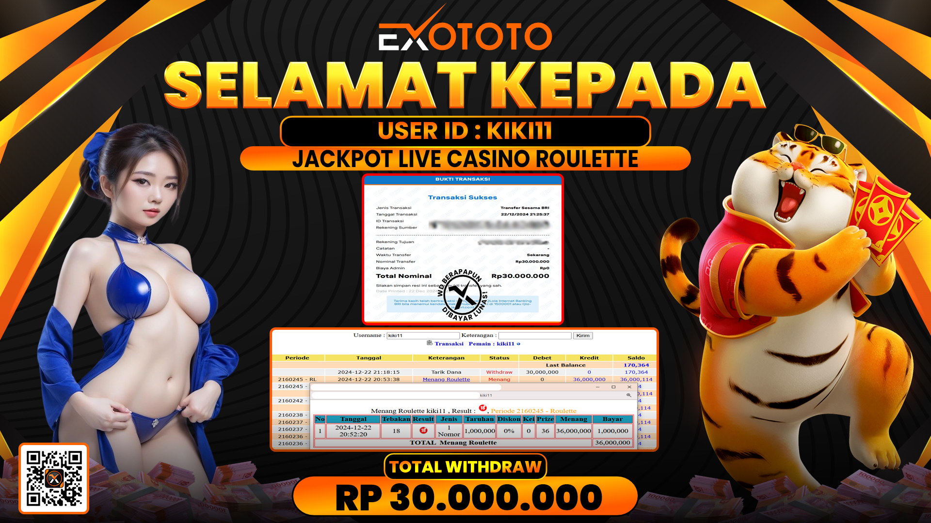 EXOTOTO JACKPOT DI LIVE CASINO ROULETTE RP. 30.000.000,- LUNAS