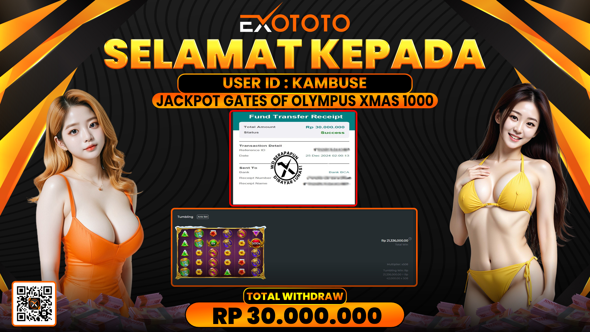 EXOTOTO JACKPOT DI GATES OF OLYMPUS XMAS 1000 RP. 30.000.000,- LUNAS