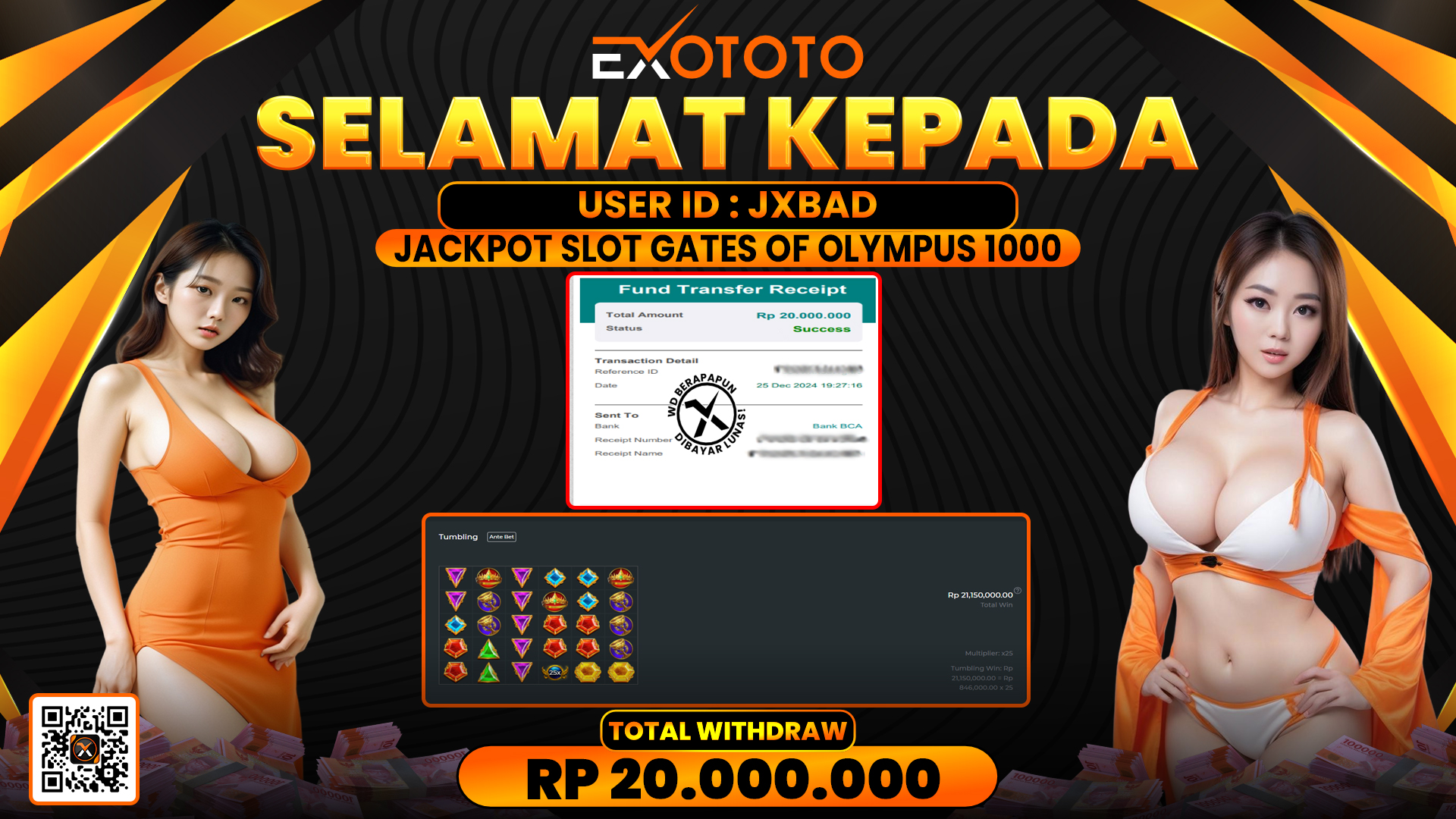 EXOTOTO JACKPOT DI SLOT GATES OF OLYMPUS 1000 RP. 20.000.000,- LUNAS