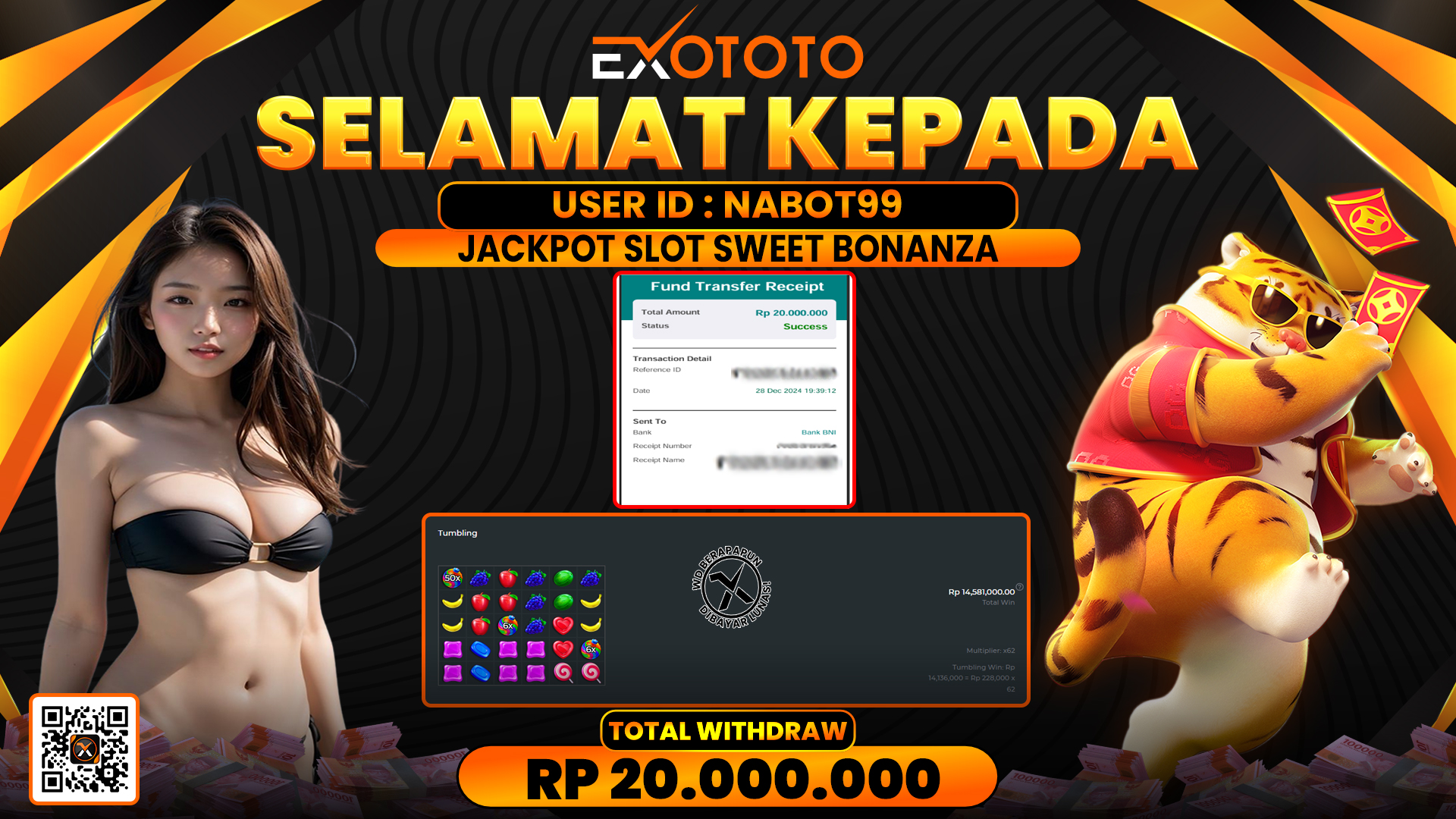 EXOTOTO JACKPOT DI SLOT SWEET BONANZA RP. 20.000.000,- LUNAS