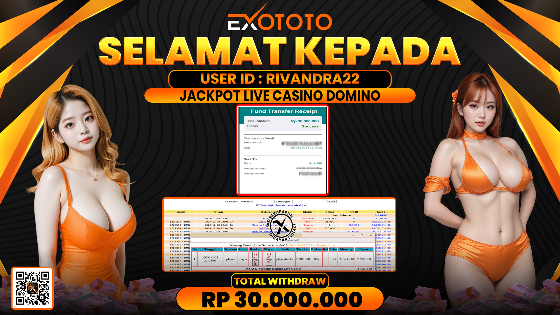 EXOTOTO JACKPOT DI LIVE CASINO DOMINO RP. 30.000.000,- LUNAS