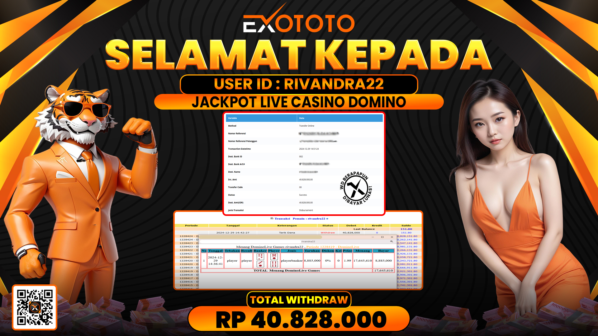 EXOTOTO JACKPOT DI LIVE CASINO DOMINO RP. 40.828.000,- LUNAS