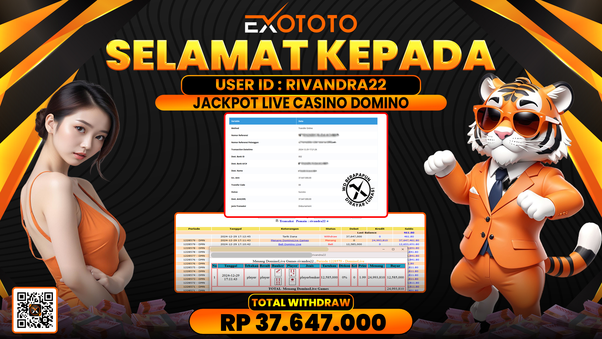 EXOTOTO JACKPOT DI LIVE CASINO DOMINO RP. 37.647.000,- LUNAS
