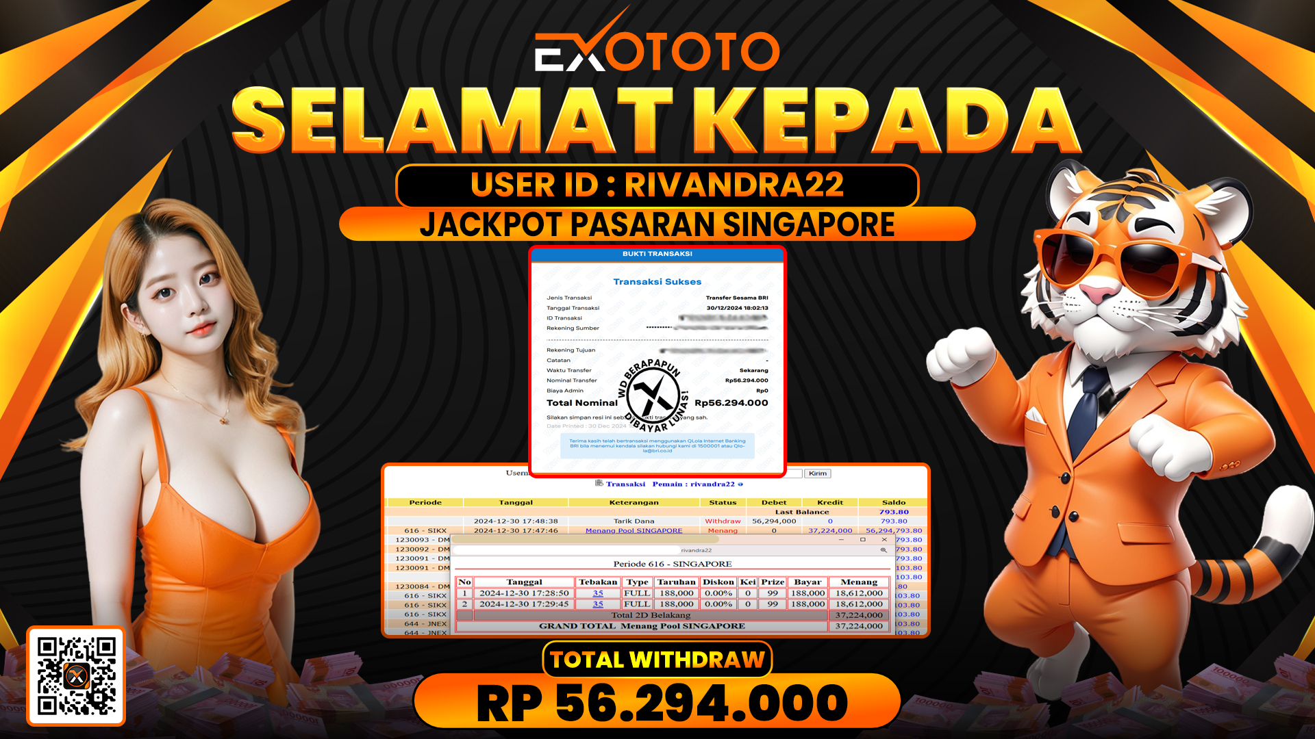 EXOTOTO JACKPOT DI PASARAN SINGAPORE RP. 56.294.000,- LUNAS
