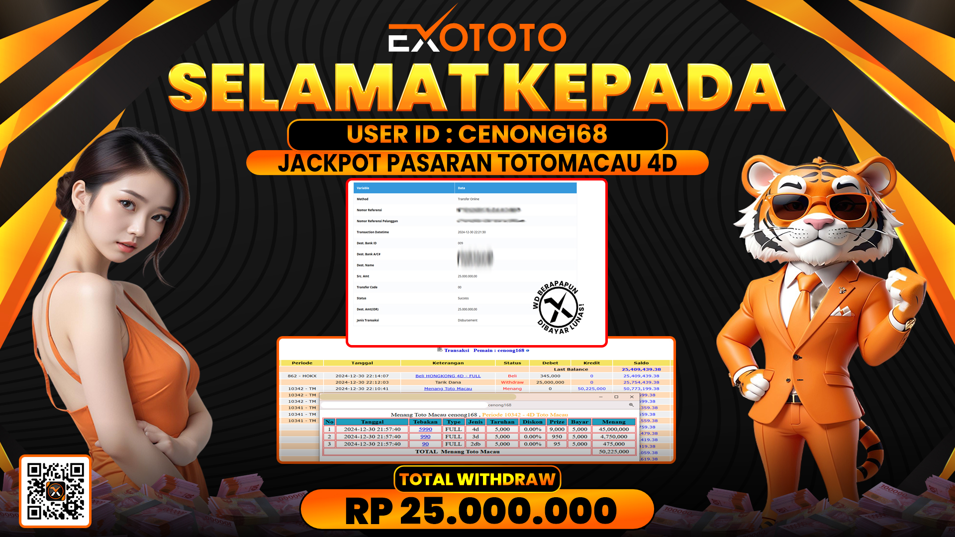 EXOTOTO JACKPOT DI PASARAN TOTOMACAU 4D RP. 25.000.000,- LUNAS