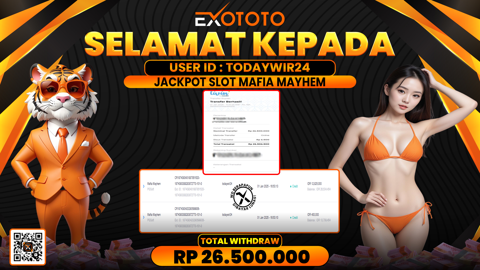 EXOTOTO JACKPOT DI SLOT MAFIA MAYHEM RP. 26.500.000,- LUNAS