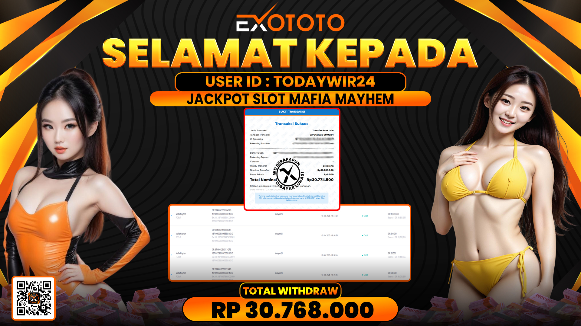 EXOTOTO JACKPOT DI SLOT MAFIA MAYHEM RP. 30.768.000,- LUNAS