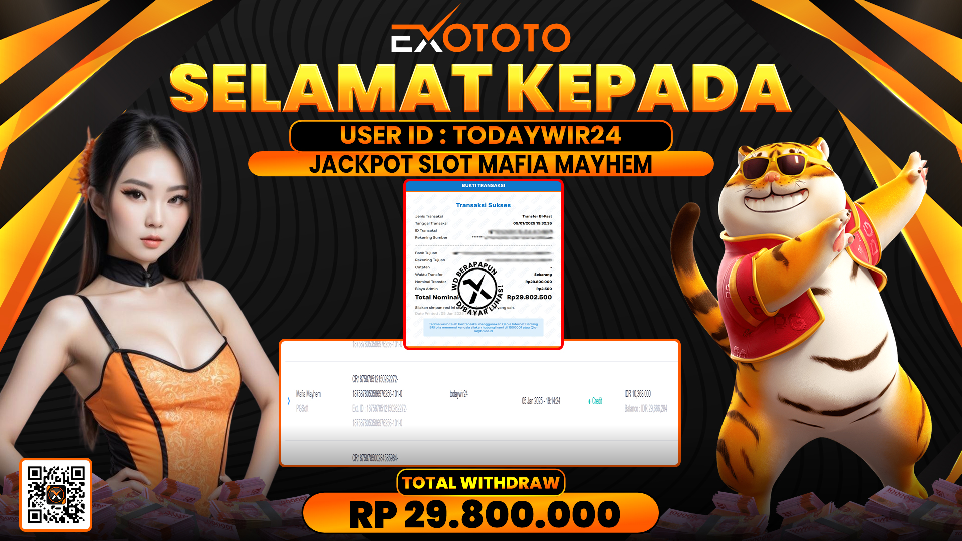 EXOTOTO JACKPOT DI SLOT MAFIA MAYHEM RP. 29.800.000,- LUNAS