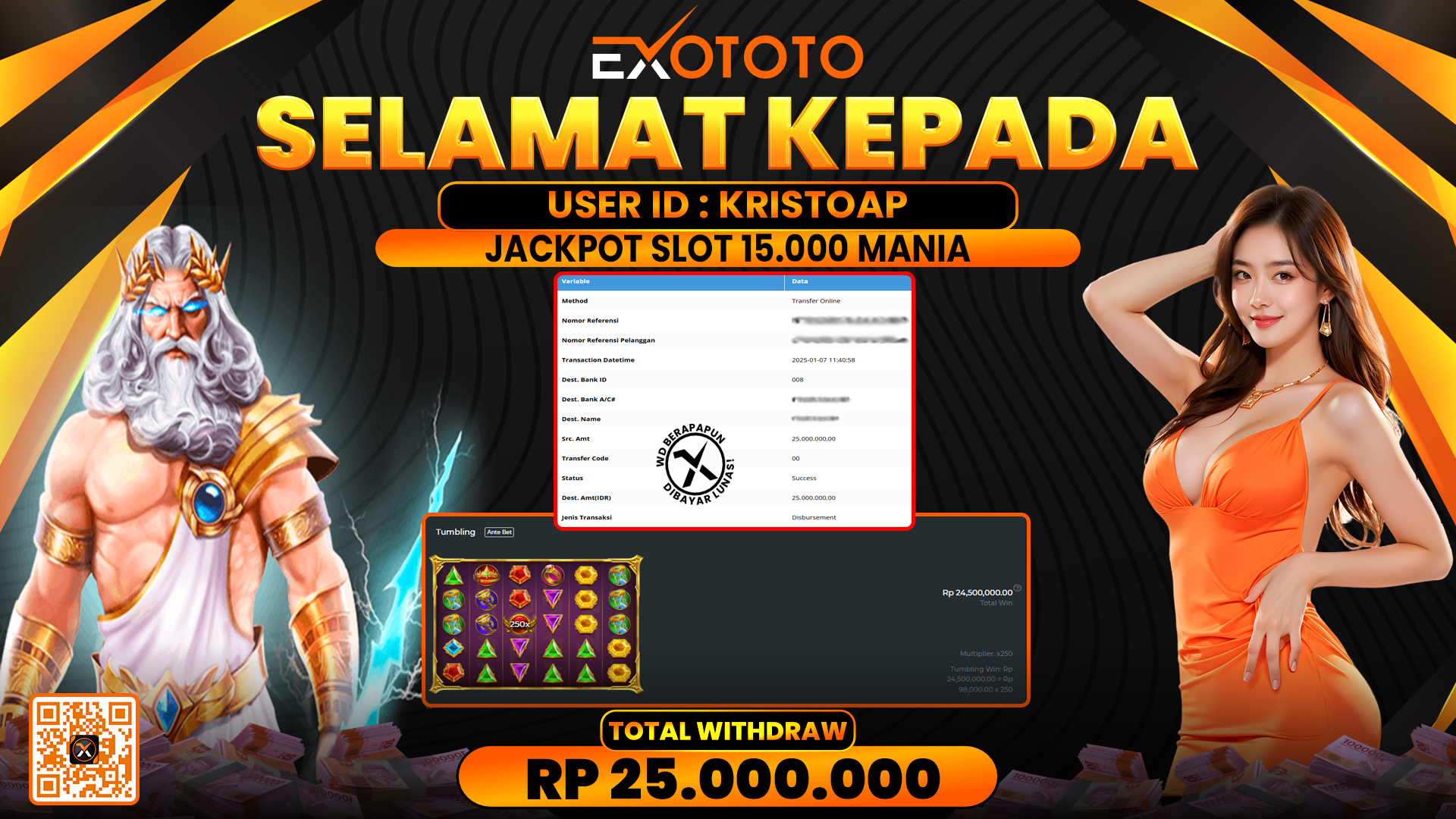 EXOTOTO JACKPOT DI SLOT 15.000 MANIA RP. 25.000.000,- LUNAS