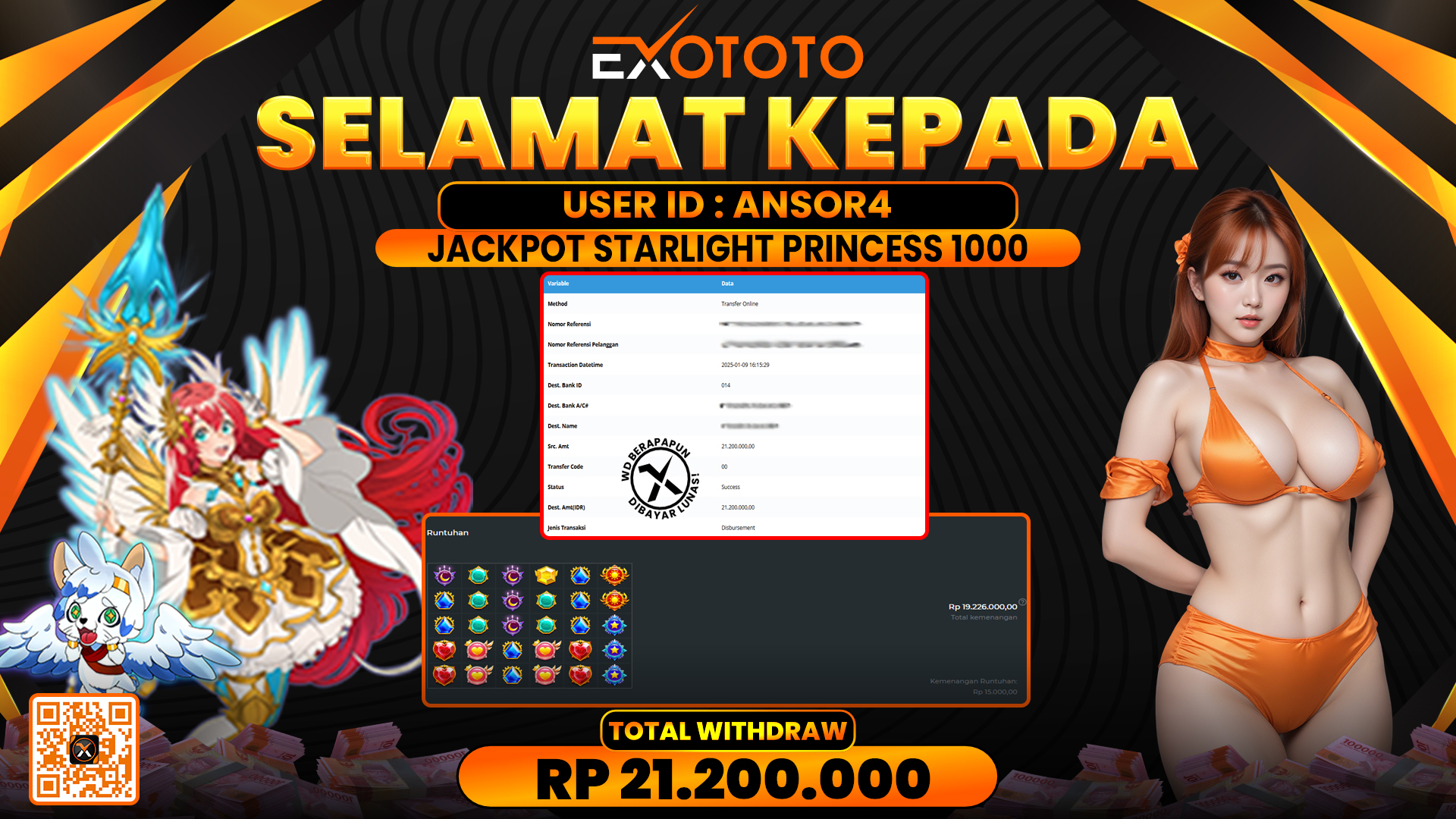 EXOTOTO JACKPOT DI SLOT STARLIGHT PRINCESS 1000 RP. 21.200.000,- LUNAS