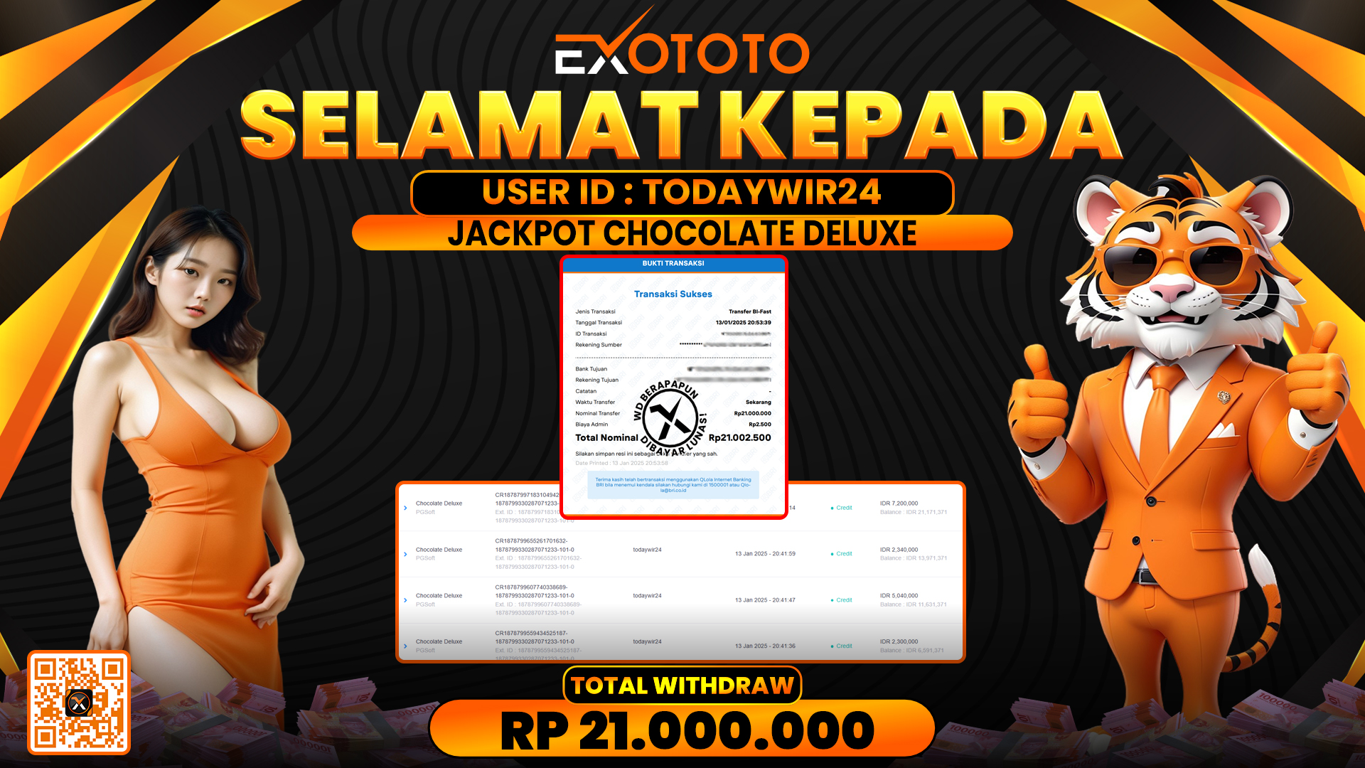 EXOTOTO JACKPOT DI SLOT CHOCOLATE DELUXE RP. 21.000.000,- LUNAS