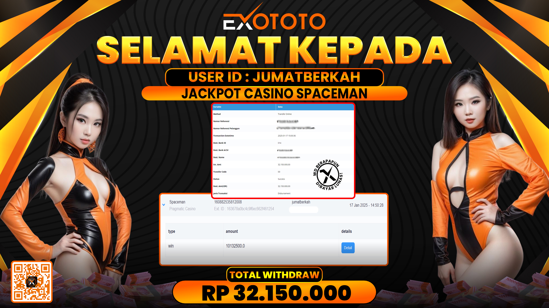 EXOTOTO JACKPOT DI CASINO SPACEMAN RP. 32.150.000,- LUNAS