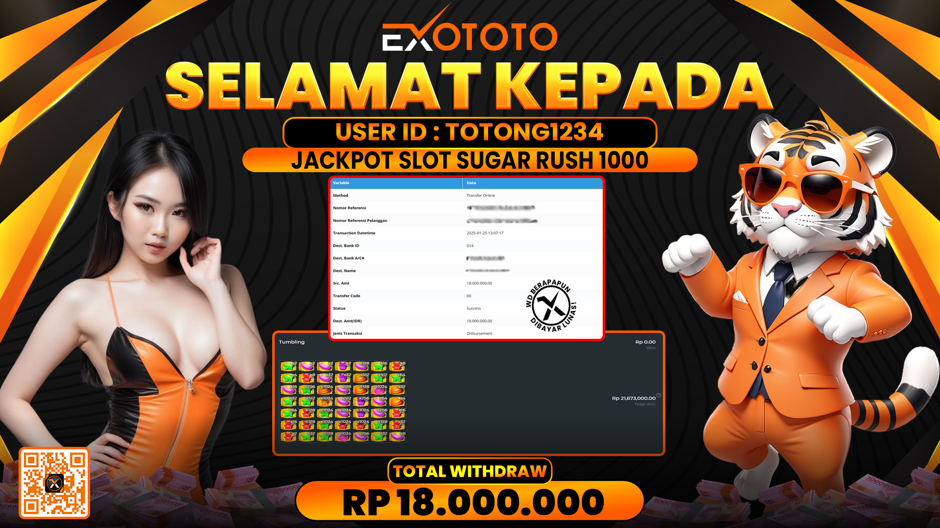 EXOTOTO JACKPOT DI SLOT SUGAR RUSH 1000 RP. 18.000.000,- LUNAS