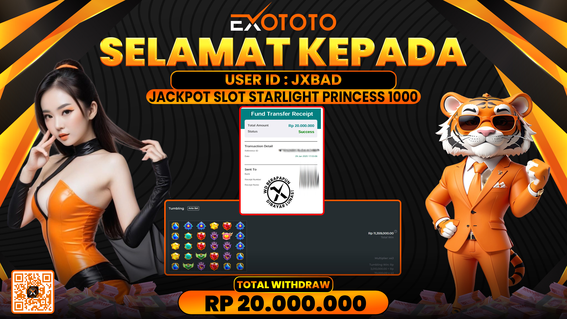 EXOTOTO JACKPOT DI SLOT STARLIGHT PRINCESS 1000 RP. 20.000.000,- LUNAS