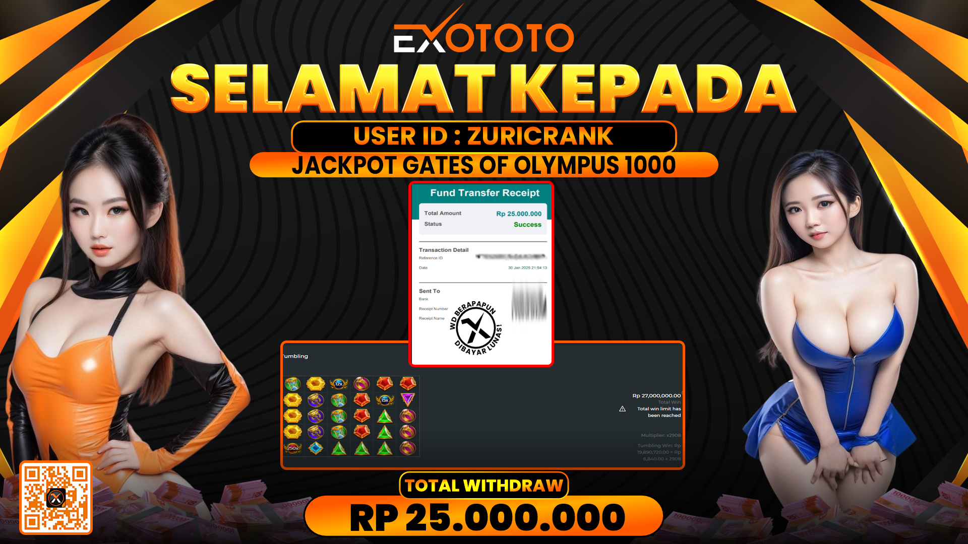 EXOTOTO JACKPOT DI SLOT GATES OF OLYMPUS 1000 RP. 25.000.000,- LUNAS
