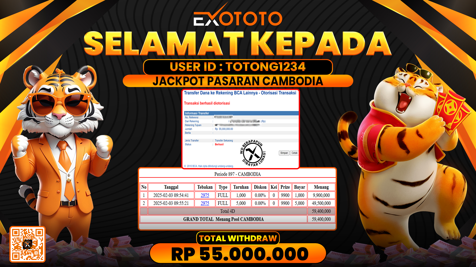 EXOTOTO JACKPOT DI PASARAN CAMBODIA RP. 55.000.000,- LUNAS