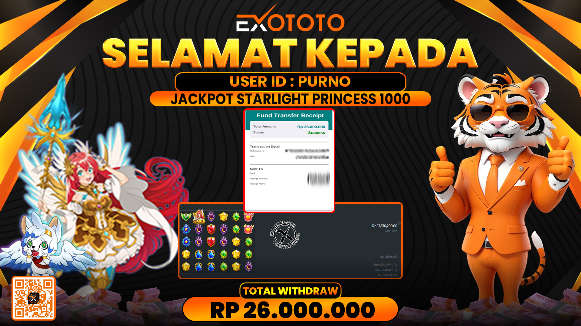 EXOTOTO JACKPOT DI STARLIGHT PRINCESS 1000 DICE RP. 23.000.000,- LUNAS