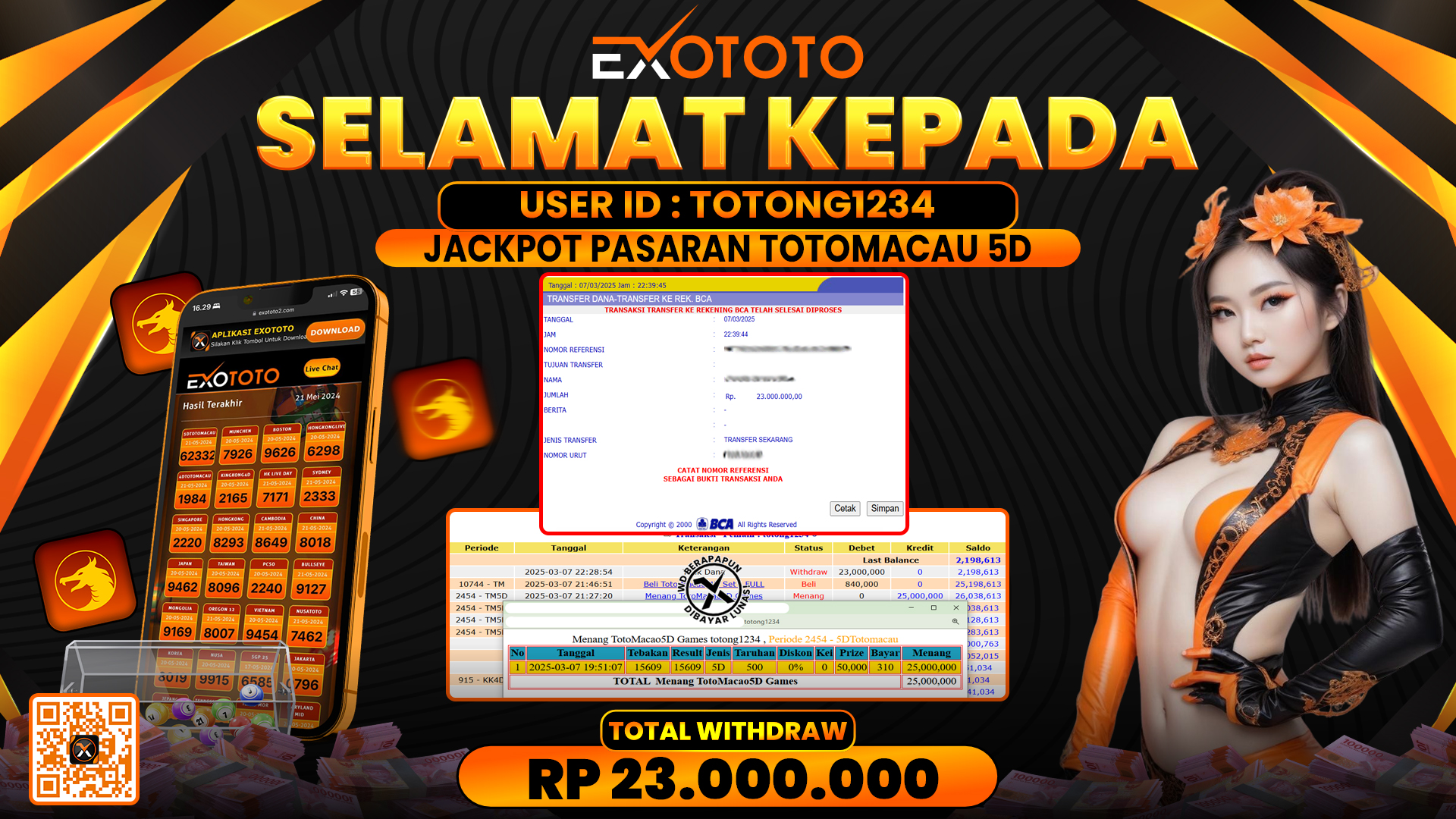 EXOTOTO JACKPOT DI PASARAN TOTOMACAU 5D RP. 23.000.000,- LUNAS
