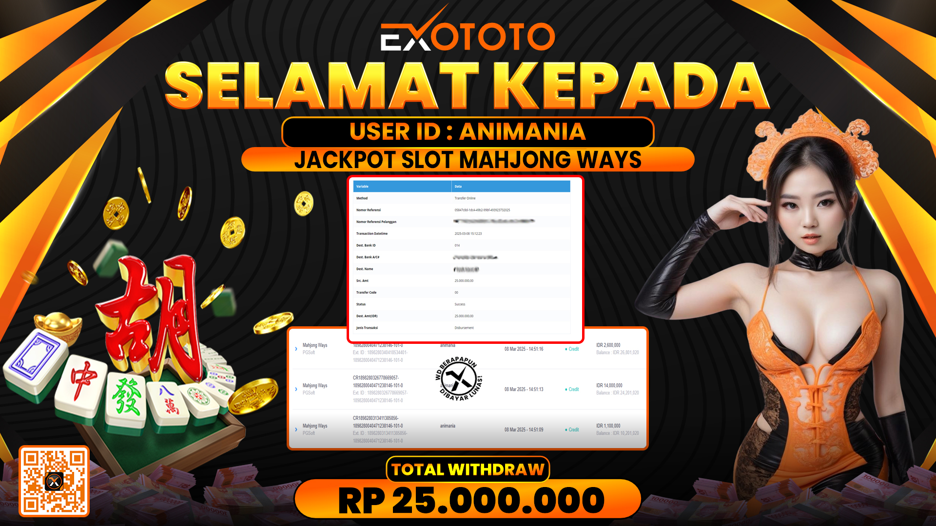 EXOTOTO JACKPOT DI SLOT MAHJONG WAYS RP. 25.000.000,- LUNAS