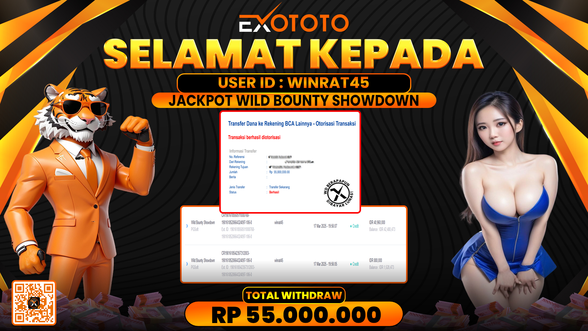 EXOTOTO JACKPOT DI SLOT WILD BOUNTY SHOWDOWN RP. 55.000.000,- LUNAS