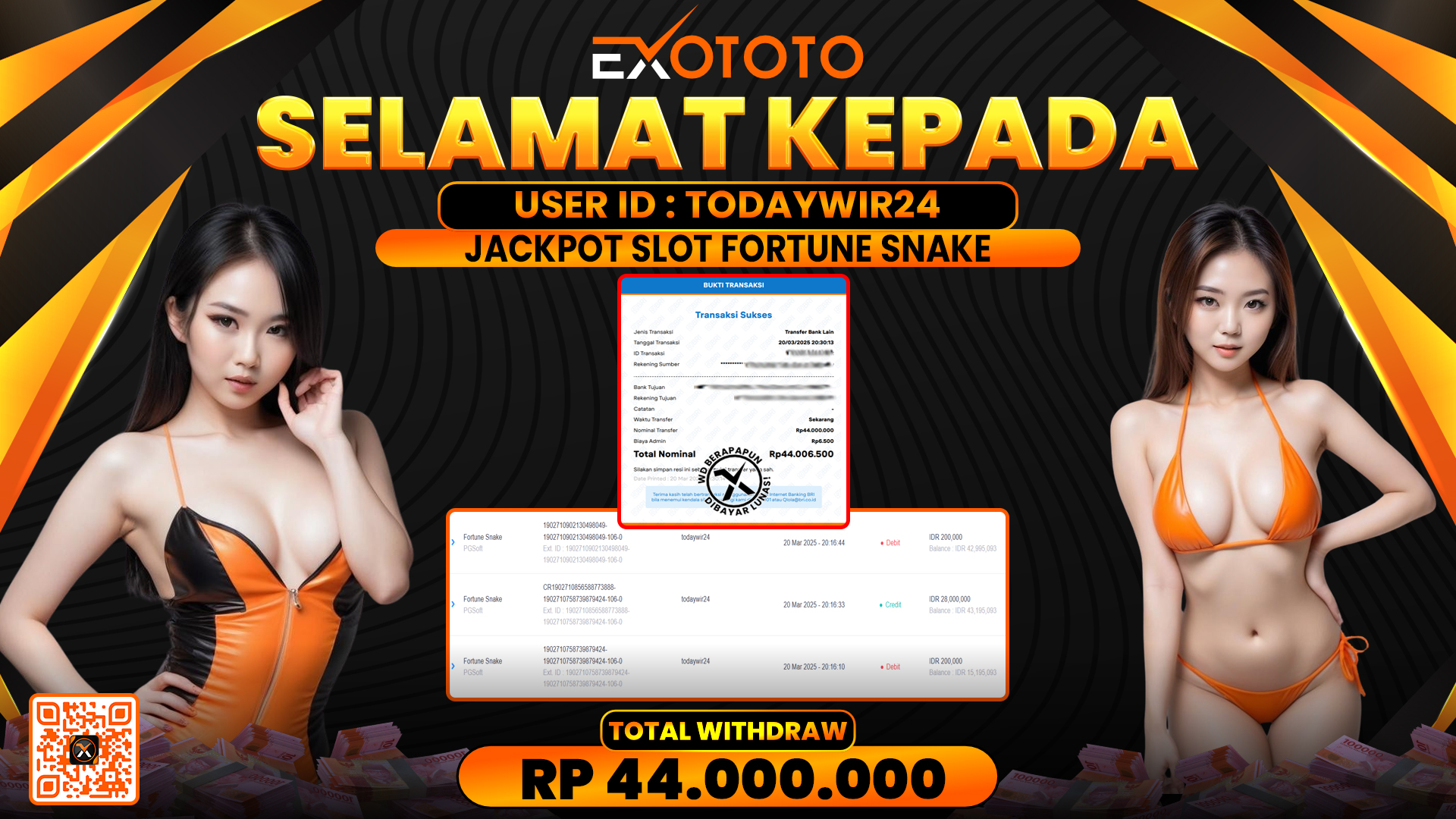 EXOTOTO JACKPOT DI SLOT FORTUNE SNAKE RP. 44.000.000,- LUNAS