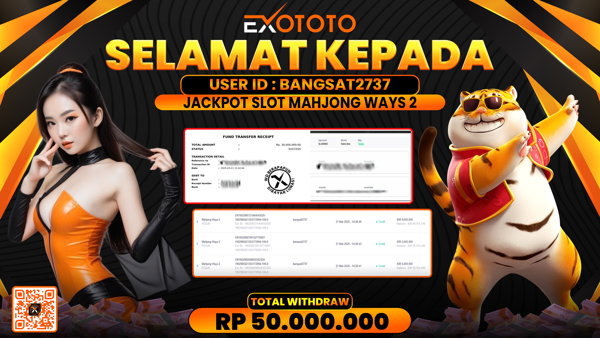 EXOTOTO JACKPOT DI SLOT MAHJONG WAYS 2 RP. 50.000.000,- LUNAS