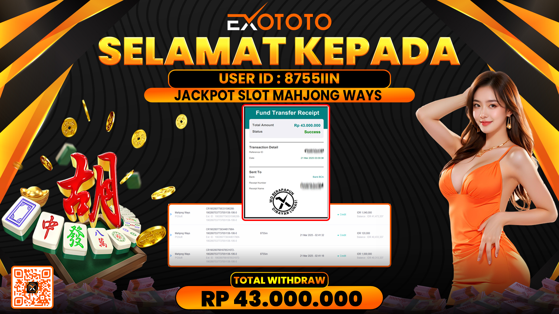 EXOTOTO JACKPOT DI SLOT MAHJONG WAYS RP. 50.000.000,- LUNAS