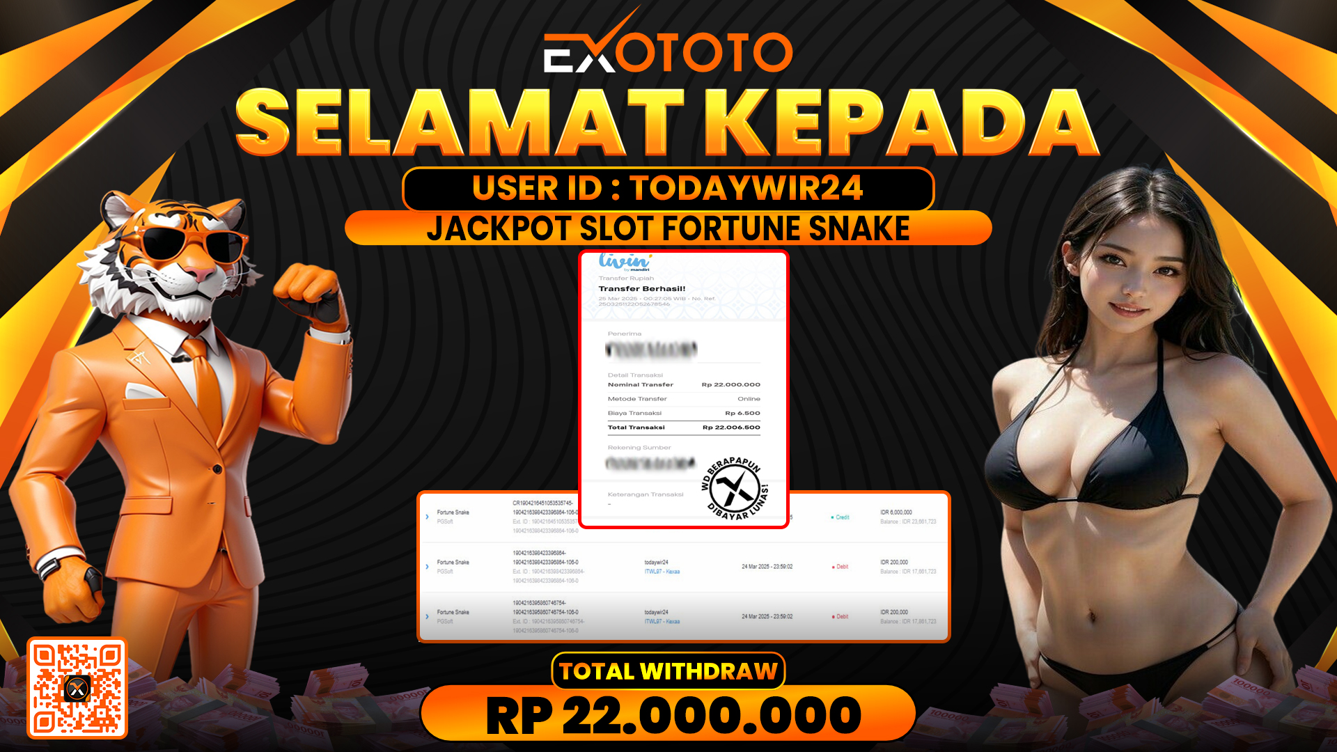 EXOTOTO JACKPOT DI SLOT FORTUNE SNAKE RP. 22.000.000,- LUNAS