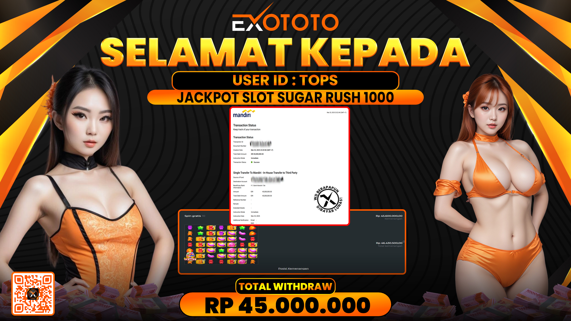 EXOTOTO JACKPOT DI SLOT SUGAR RUSH 1000 RP. 45.000.000,- LUNAS