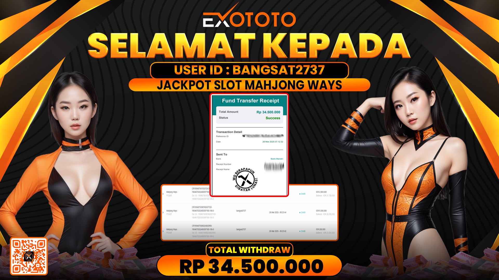 EXOTOTO JACKPOT DI SLOT MAHJONG WAYS RP. 34.500.000,- LUNAS