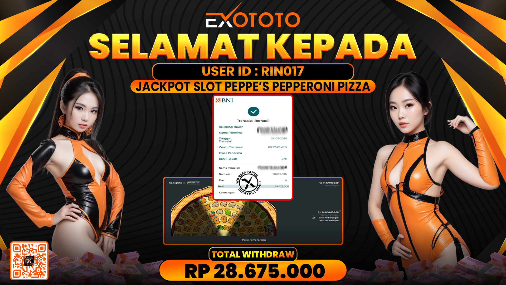 EXOTOTO JACKPOT DI SLOT PEPPE PEPPERONI PIZZA RP. 28.675.000,- LUNAS