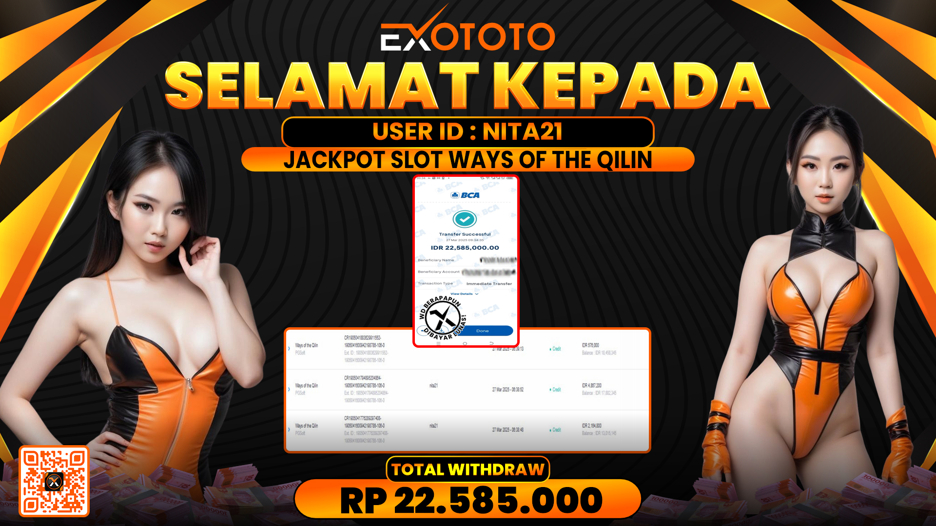 EXOTOTO JACKPOT DI SLOT WAYS OF THE QILIN RP. 22.585.000,- LUNAS
