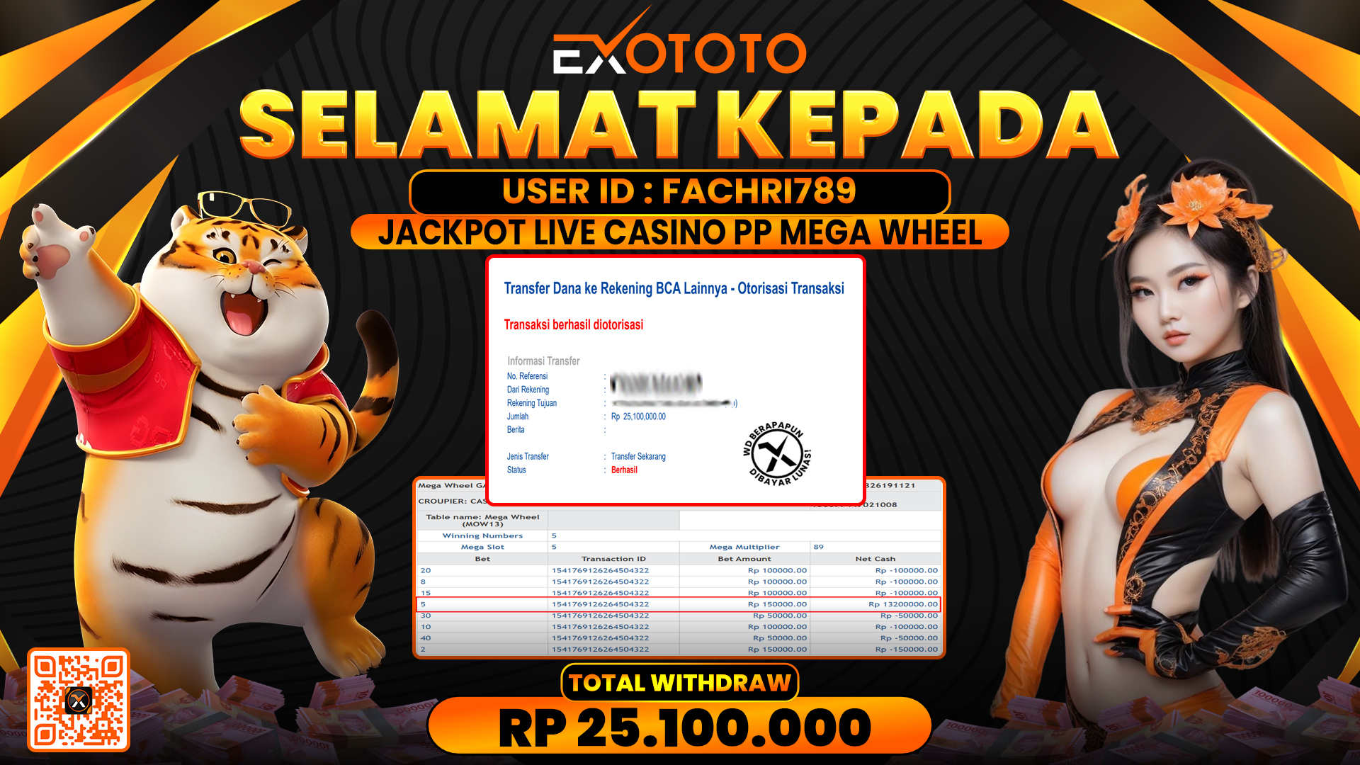 EXOTOTO JACKPOT DI LIVE CASINO PP MEGA WHEEL RP. 25.100.000,- LUNAS