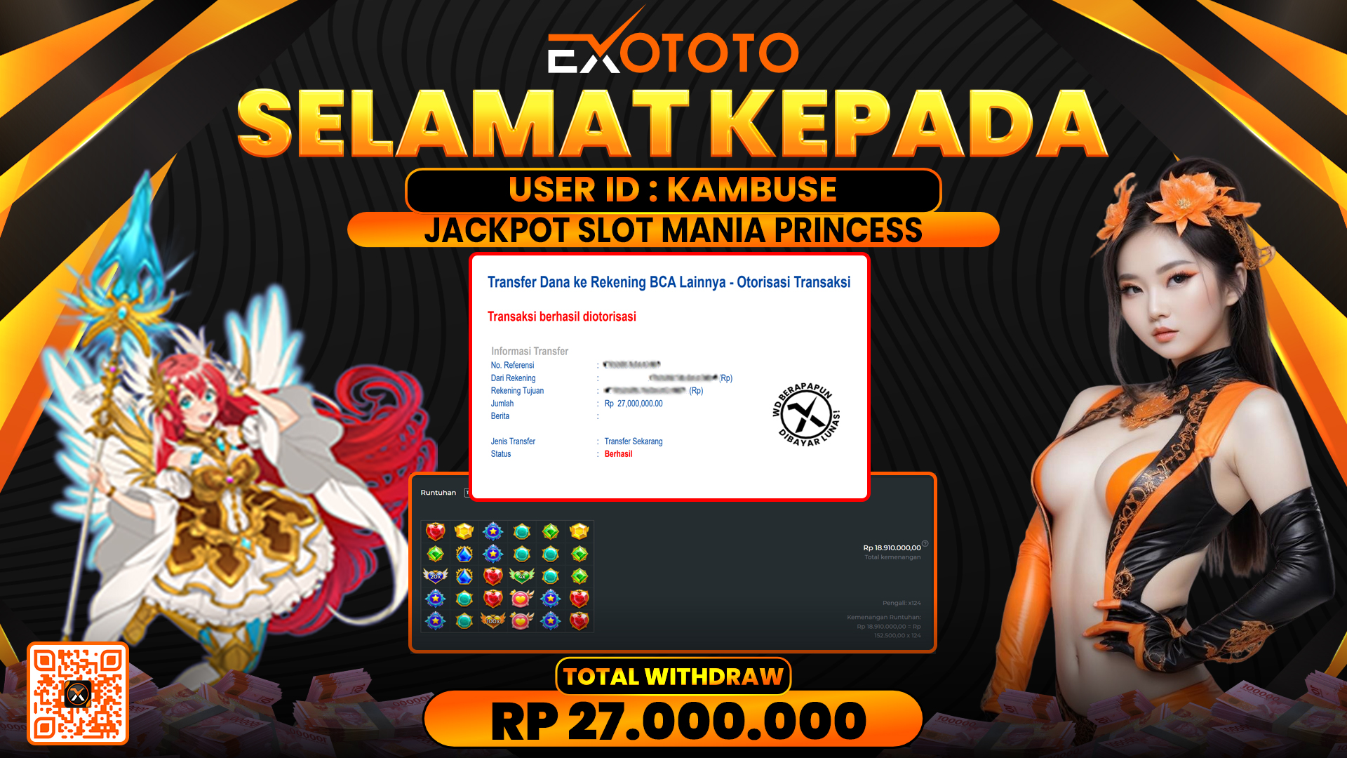 EXOTOTO JACKPOT DI SLOT MANIA PRINCESS RP. 27.000.000,- LUNAS