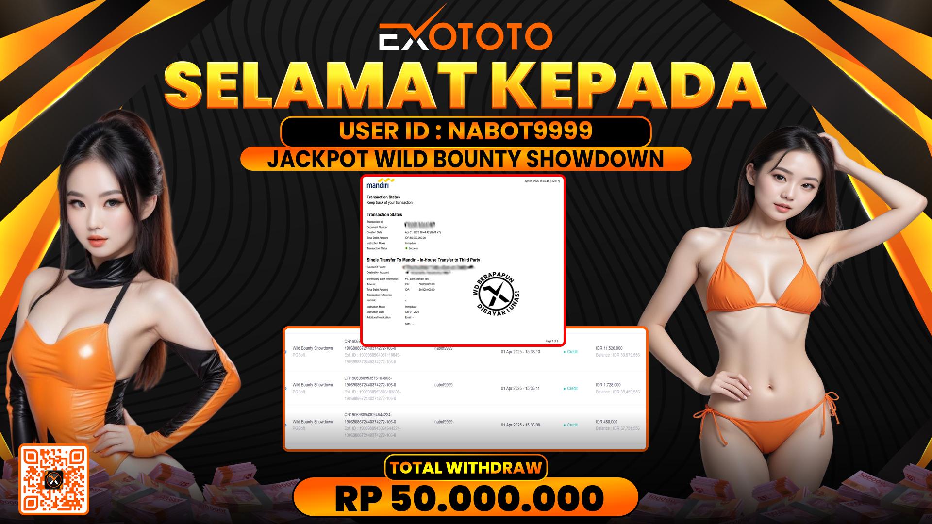 EXOTOTO JACKPOT DI SLOT WILD BOUNTY SHOWDOWN RP. 50.000.000,- LUNAS