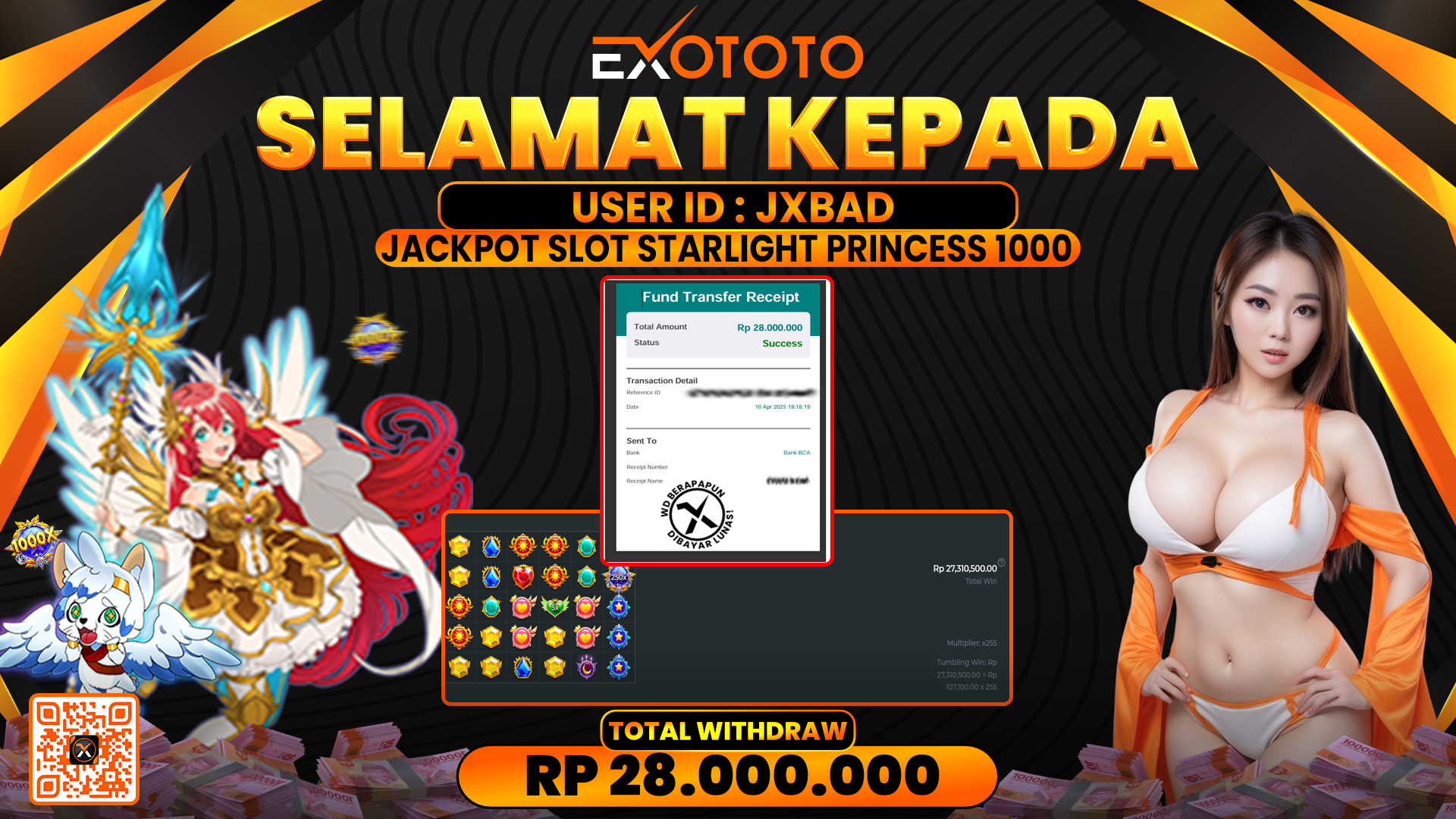 EXOTOTO JACKPOT DI SLOT STARLIGHT PRINCESS 1000 RP. 28.000.000,- LUNAS