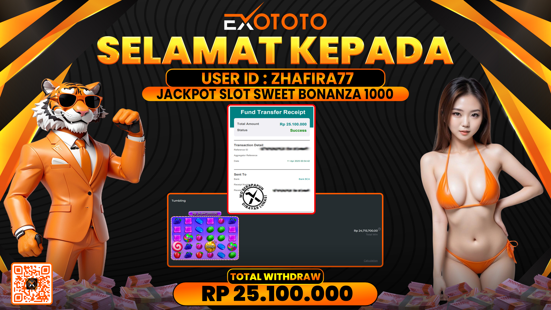 EXOTOTO JACKPOT DI SLOT SWEET BONANZA 1000 RP. 25.100.000,- LUNAS