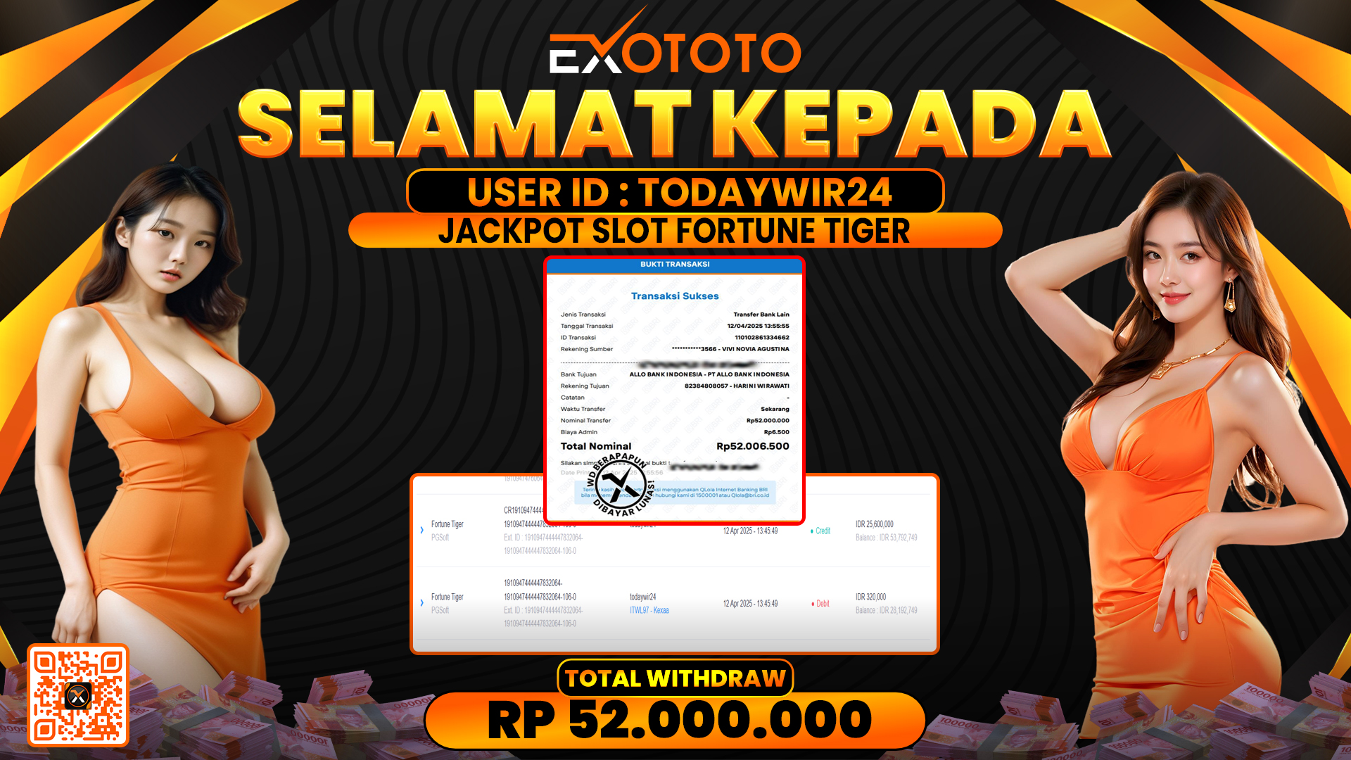 EXOTOTO JACKPOT DI SLOT FORTUNE TIGER RP. 52.000.000,- LUNAS