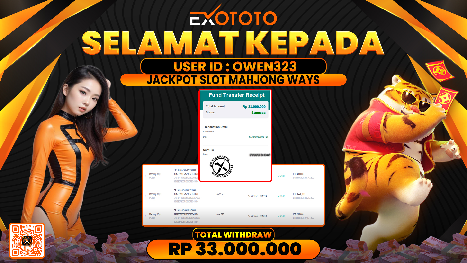 EXOTOTO JACKPOT DI SLOT MAHJONG WAYS RP. 33.000.000,- LUNAS
