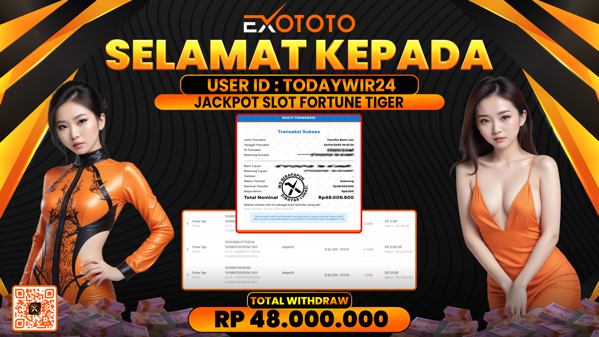 EXOTOTO JACKPOT DI SLOT FORTUNE TIGER RP. 48.000.000,- LUNAS
