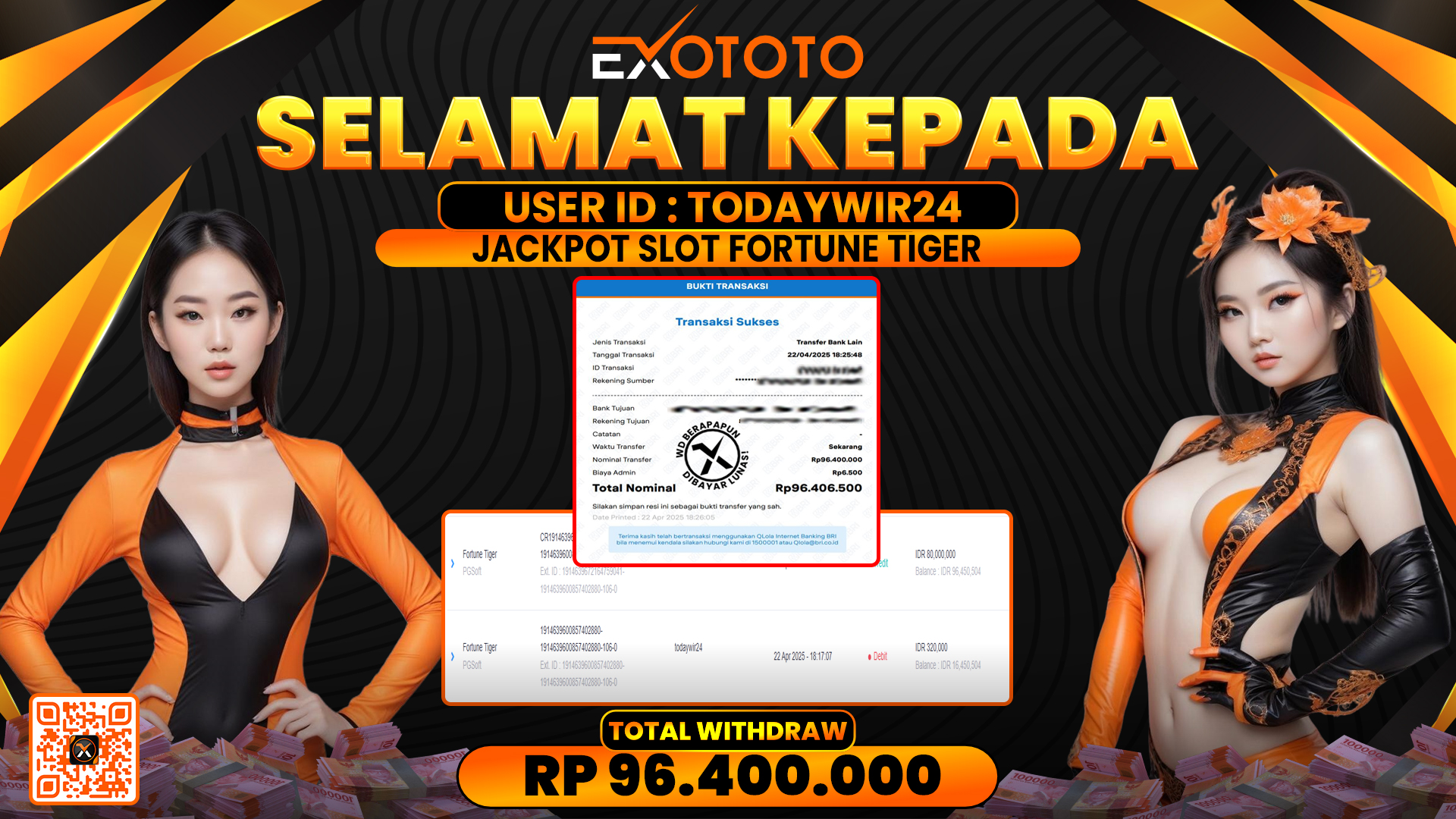 EXOTOTO JACKPOT DI SLOT FORTUNE TIGER RP. 96.400.000,- LUNAS