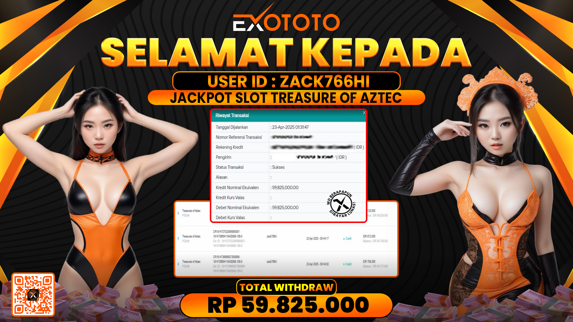 EXOTOTO JACKPOT DI SLOT TREASURE OF AZTEC RP. 59.825.000,- LUNAS