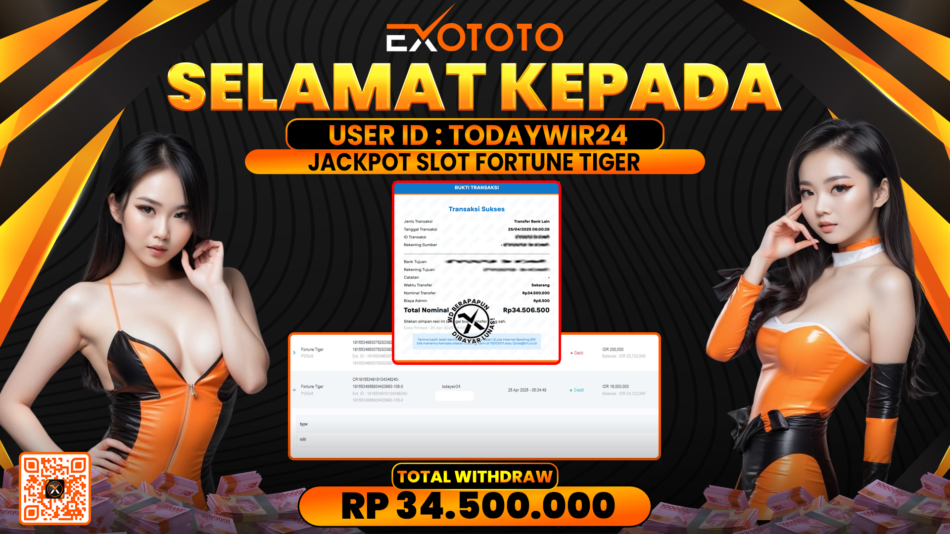 EXOTOTO JACKPOT DI SLOT FORTUNE TIGER RP. 34.500.000,- LUNAS