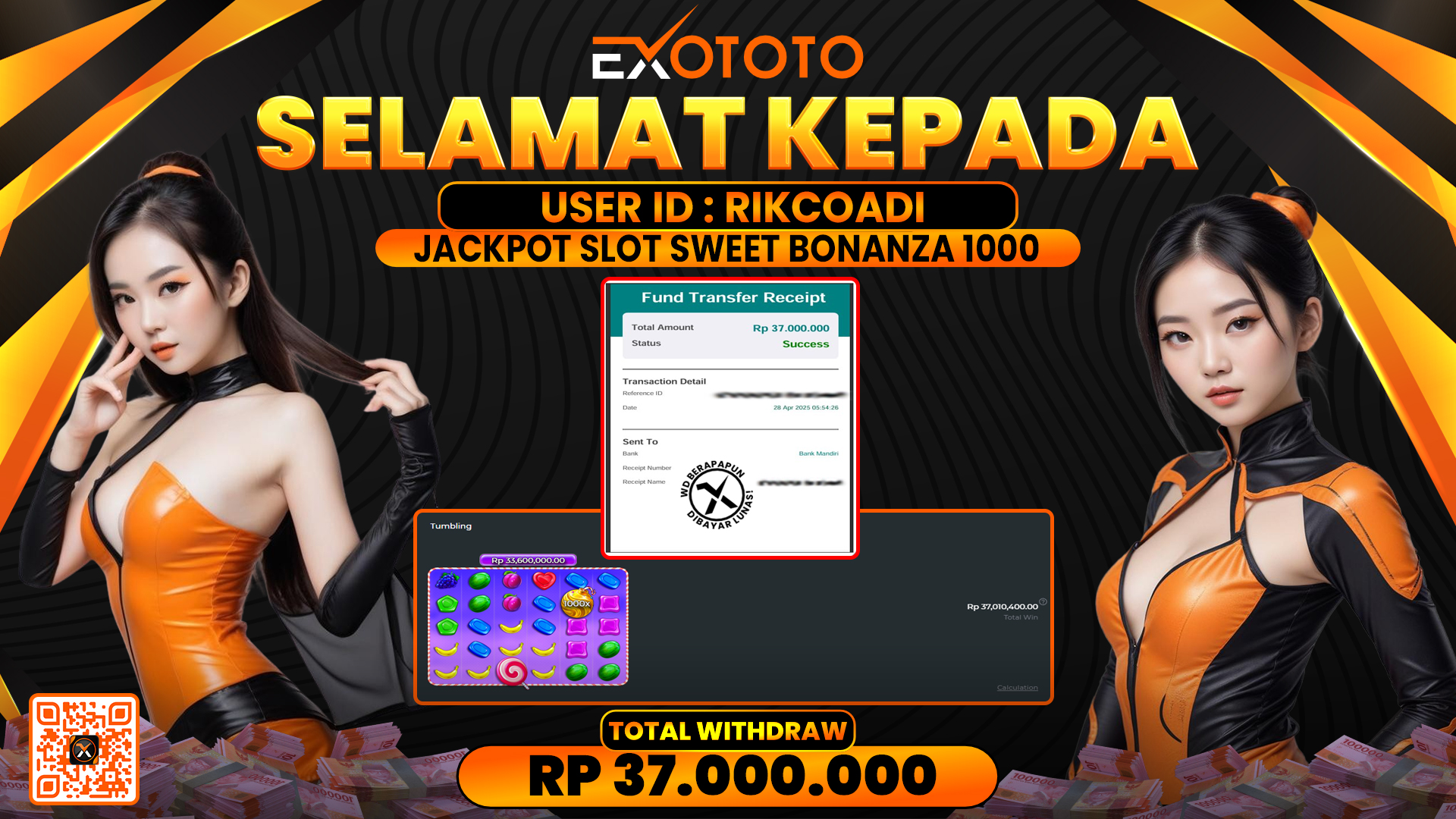 EXOTOTO JACKPOT DI SLOT SWEET BONANZA 1000 RP. 37.000.000,- LUNAS