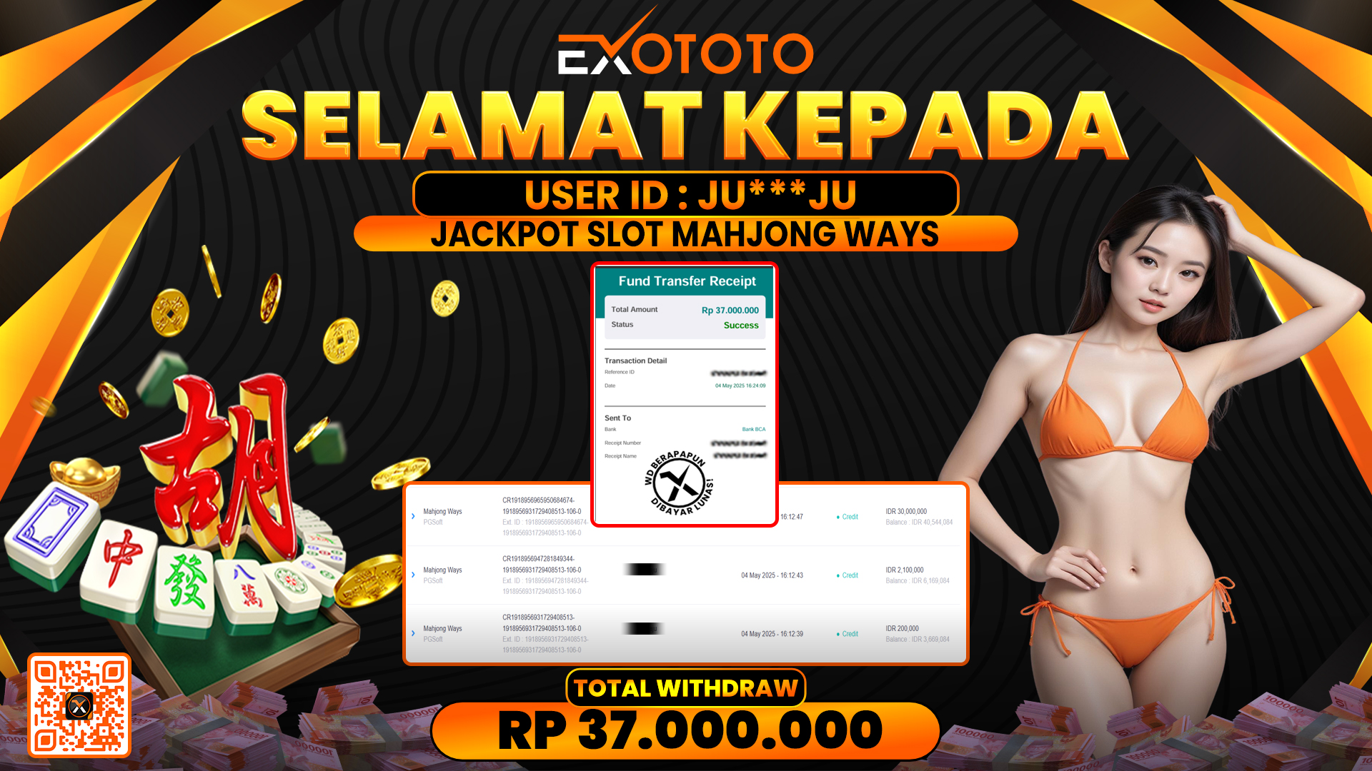 EXOTOTO JACKPOT DI SLOT MAHJONG WAYS RP. 37.000.000,- LUNAS