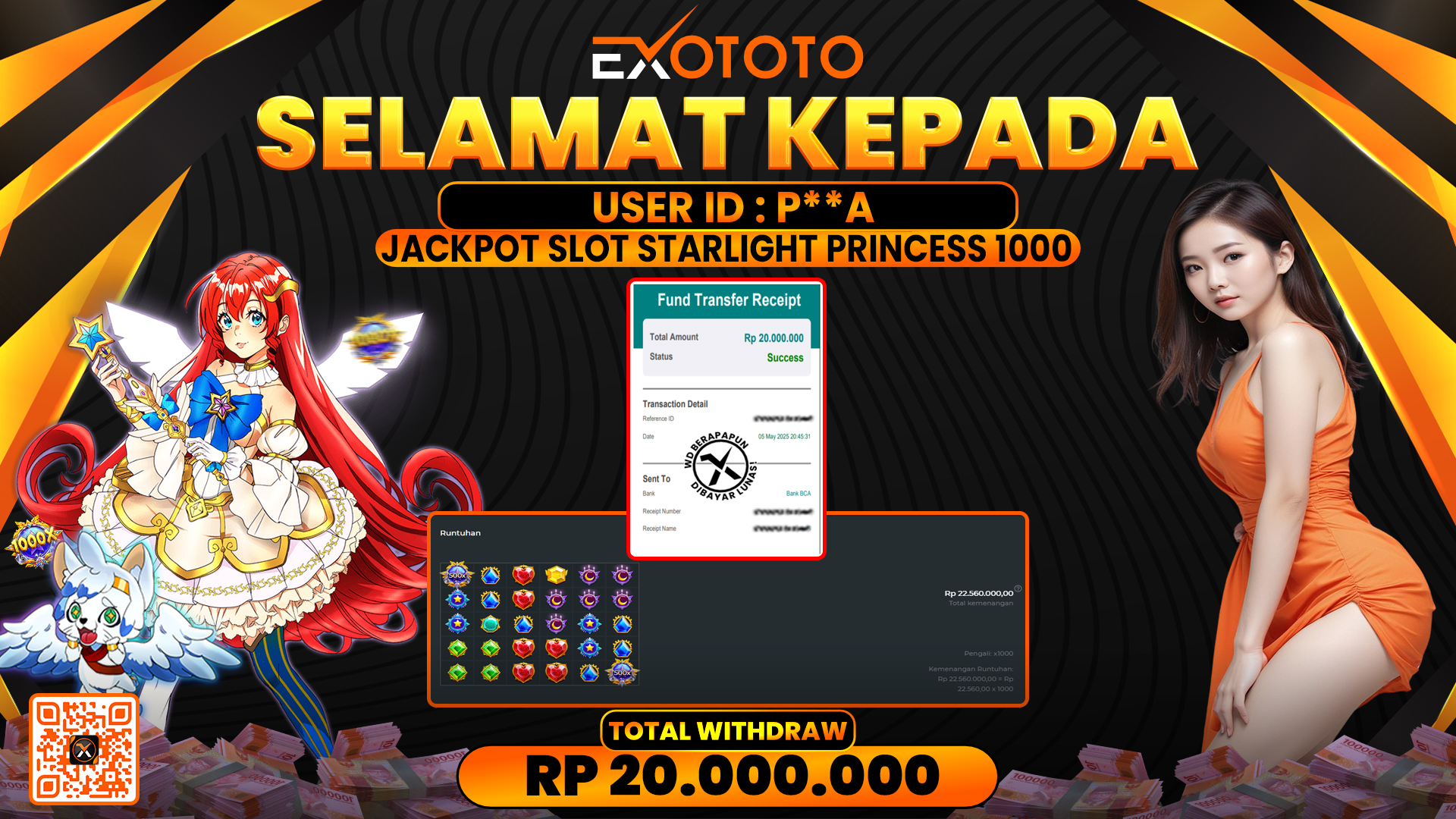EXOTOTO JACKPOT DI SLOT STARLIGHT PRINCESS 1000 RP. 20.000.000,- LUNAS