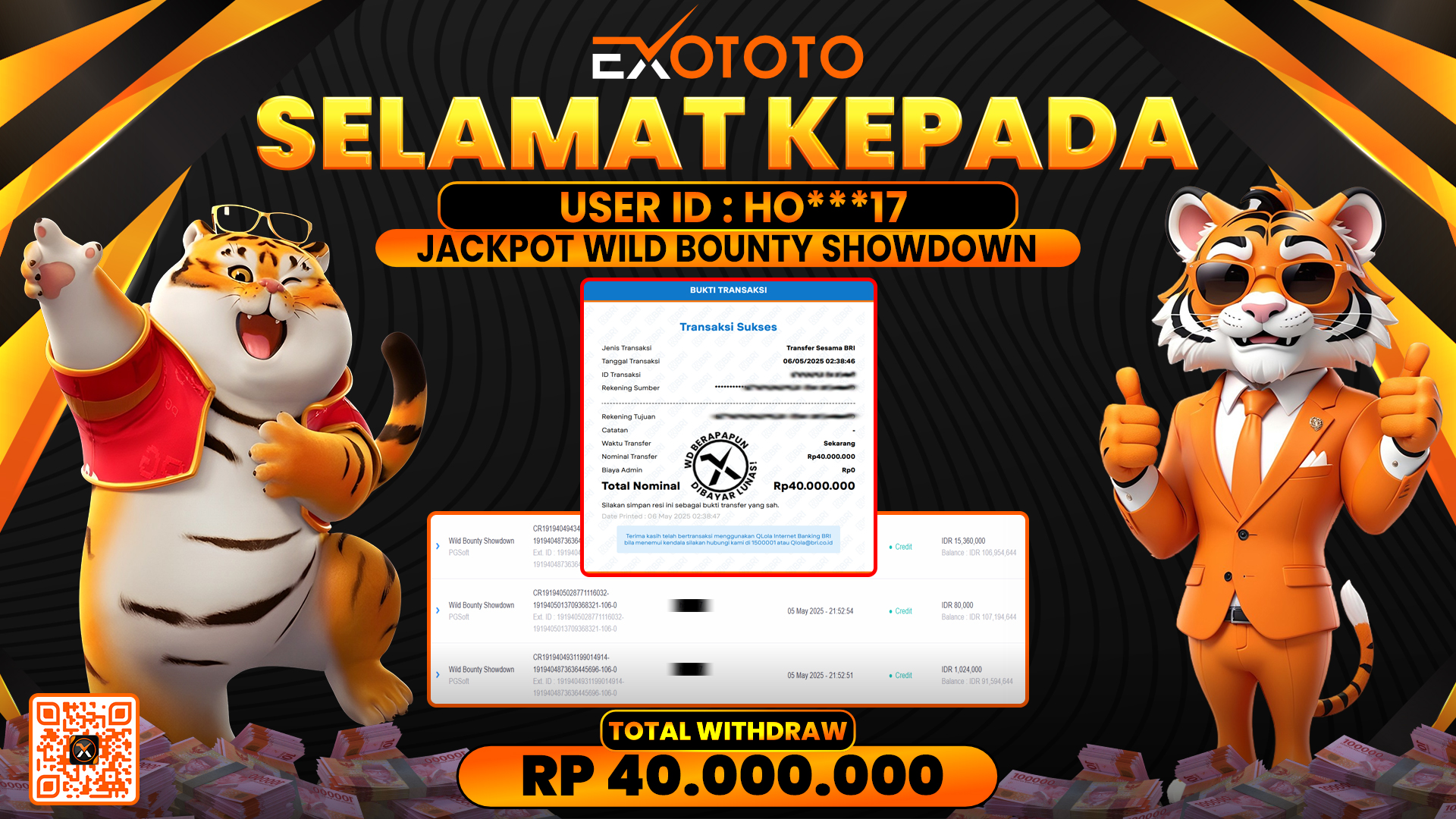 EXOTOTO JACKPOT DI SLOT WILD BOUNTY SHOWDOWN RP. 40.000.000,- LUNAS
