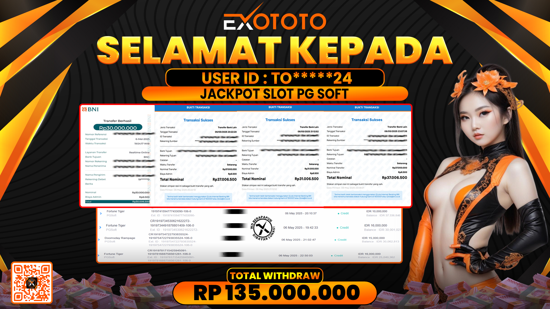 EXOTOTO JACKPOT DI SLOT PG SOFT RP. 135.000.000,- LUNAS