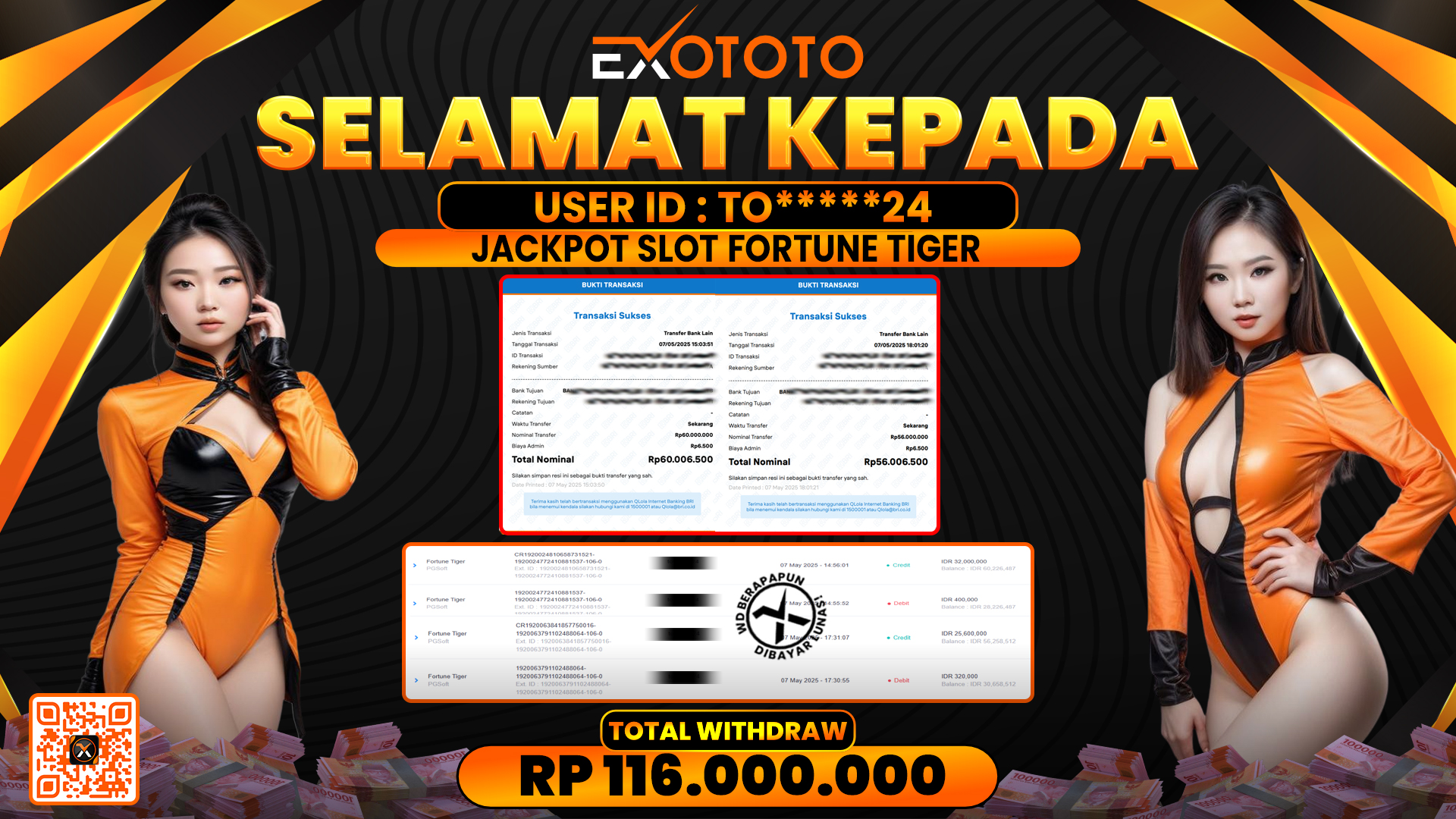 EXOTOTO JACKPOT DI SLOT FORTUNE TIGER RP. 116.000.000,- LUNAS